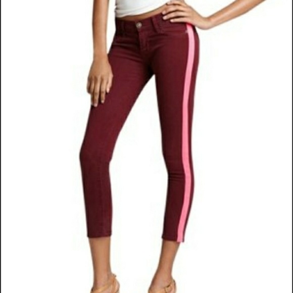 Hudson Jeans Denim - [Hudson] Burgundy and Pink Tuxedo Skinny Jeans
